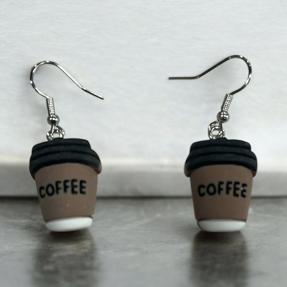 Clay Coffee Cup Earrings - Picture 1 of 5